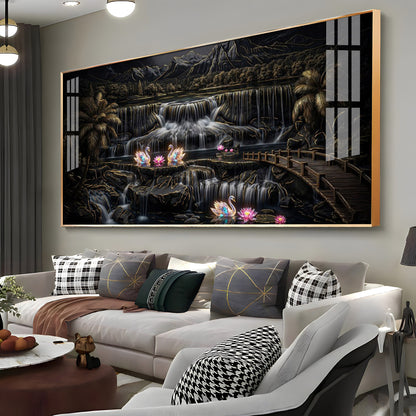 Multi-Tiered Waterfalls Swan Lake Premium Acrylic Horizontal Wall Art
