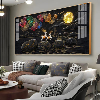 Luxurious Gold Moon and Deerstone Dreams Premium Acrylic Horizontal Wall Art