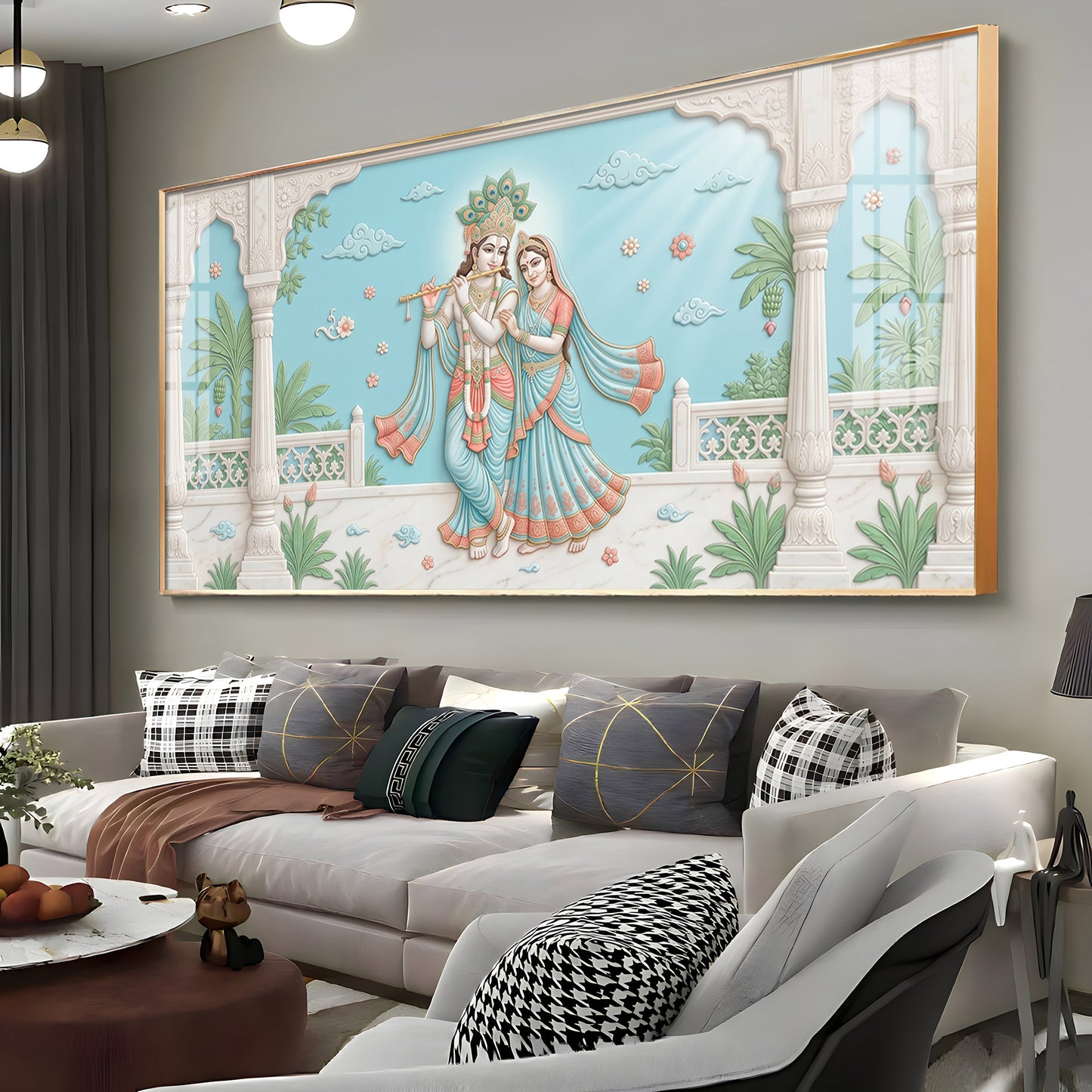 Beautiful Radha Krishna With Flute Premium Acrylic Horizontal Wall Art