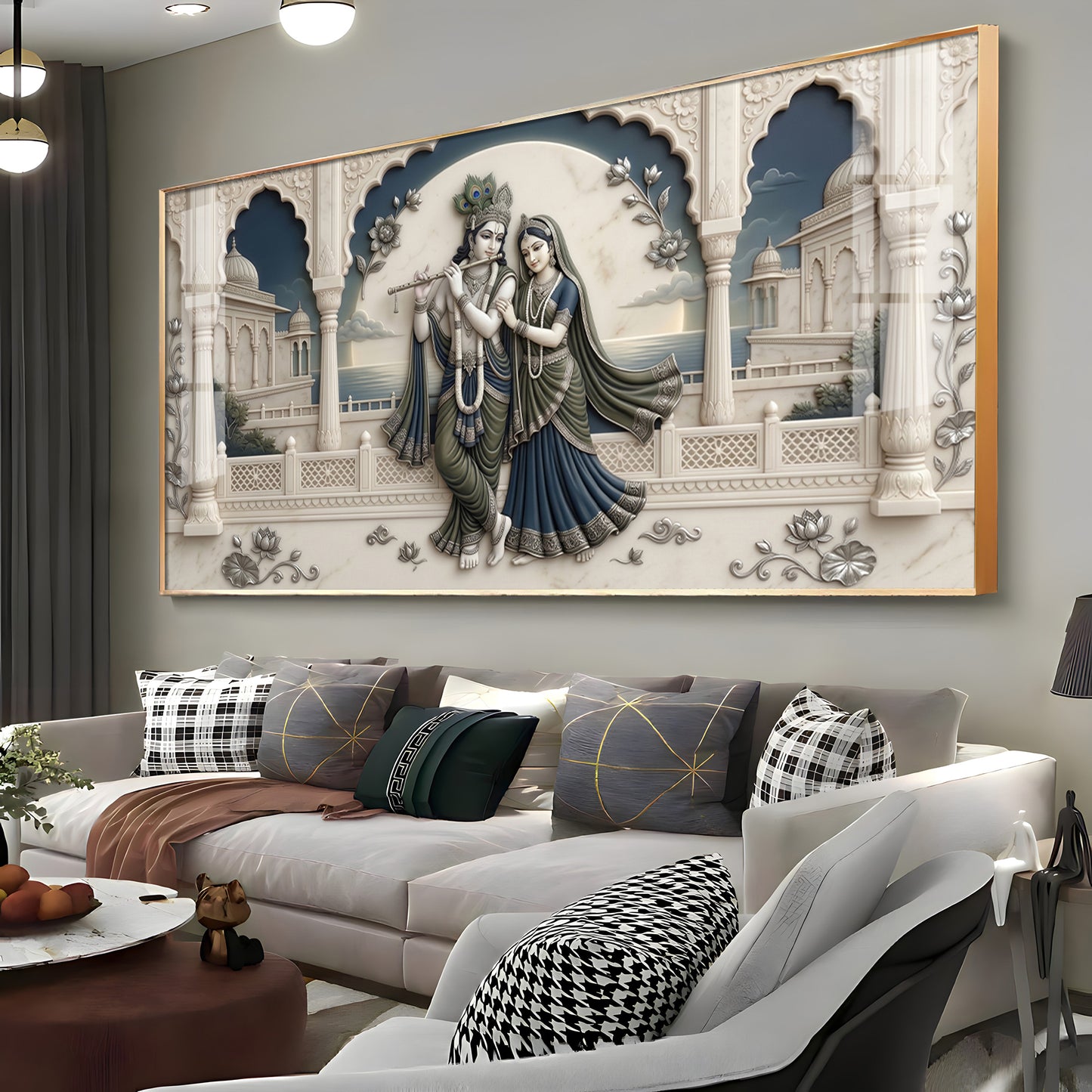 God Krishna With Goddess Radha Premium Acrylic Horizontal Wall Art