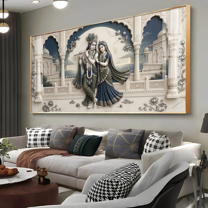 God Krishna With Goddess Radha Premium Acrylic Horizontal Wall Art