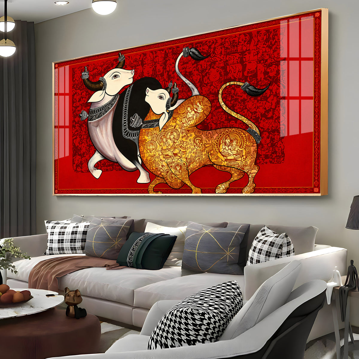 Traditional Sacred Bulls Premium Acrylic Horizontal Wall Art
