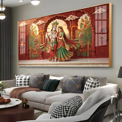 Radha Krishna Love Devotion Premium Acrylic Horizontal Wall Art