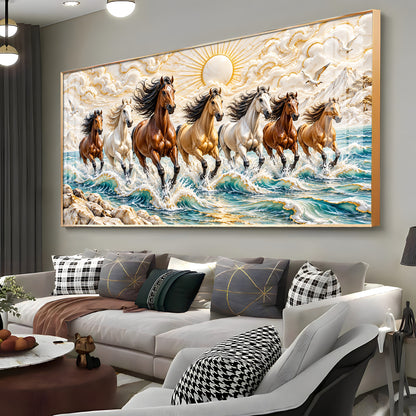 Seven Running Horses in Sea Premium Acrylic Horizontal Wall Art