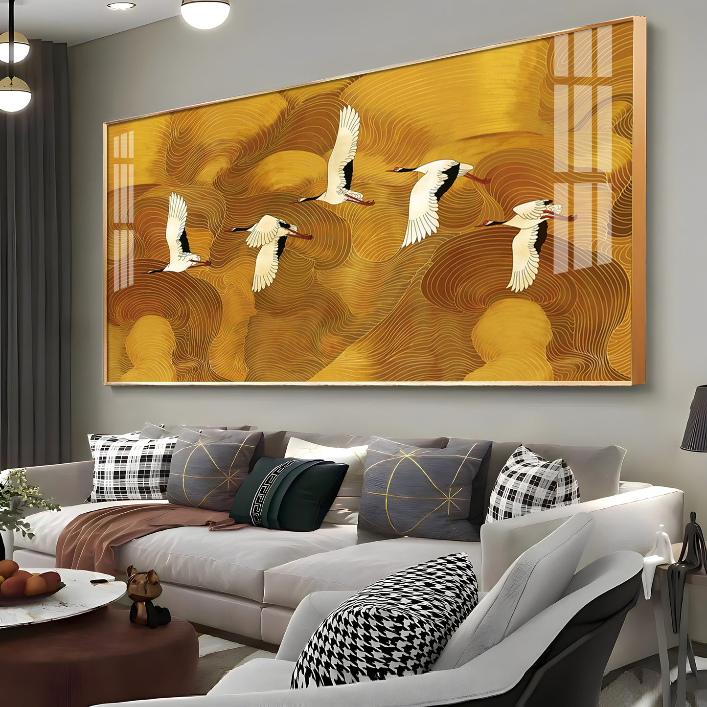 Flying Crane Birds Premium Acrylic Horizontal Wall Art