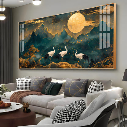 Cranes In Moonlight Premium Acrylic Horizontal Wall Art