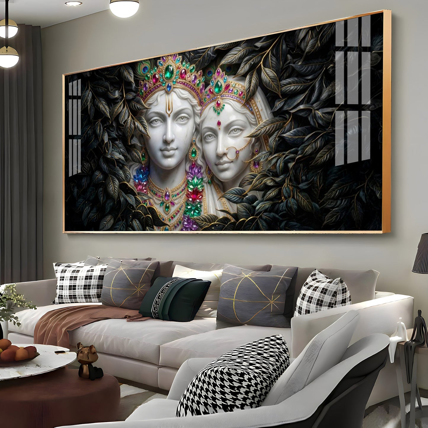 Love's Reflection with Radha and Krishna Duo Premium Acrylic Horizontal Wall Art