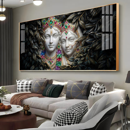 Love's Reflection with Radha and Krishna Duo Premium Acrylic Horizontal Wall Art