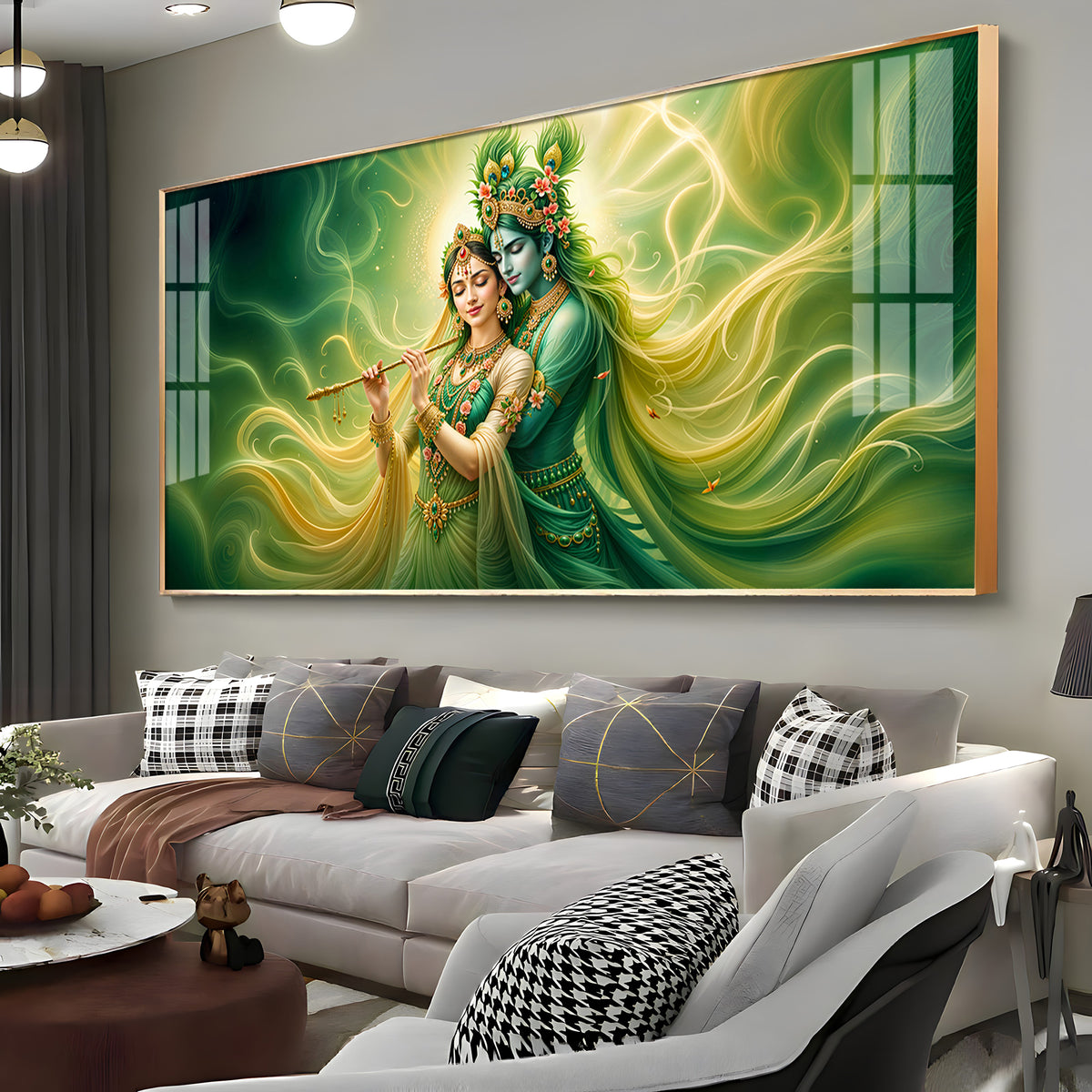 Krishna Radha Divine Connection Premium Acrylic Horizontal Wall Art
