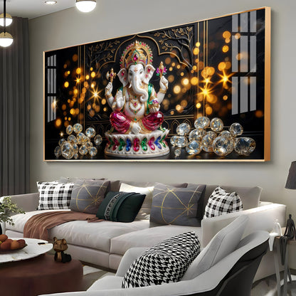 Diamond Ganesh Elegance Premium Acrylic Horizontal Wall Art