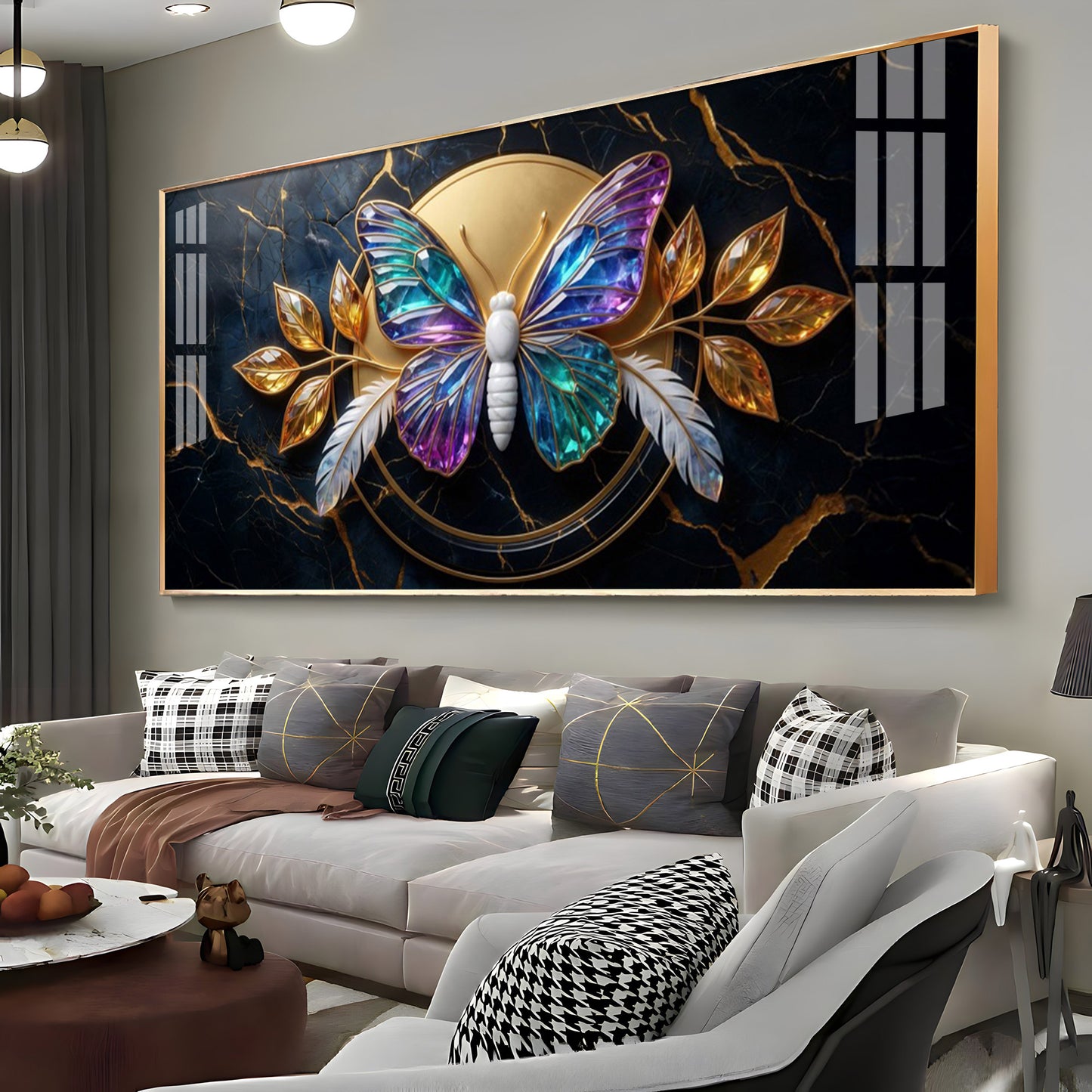 Butterfly With Iridescent Purple & Blue Wings Premium Acrylic Horizontal Wall Art
