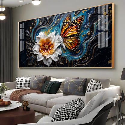 Butterfly Blossom With White Flower Premium Acrylic Horizontal Wall Art