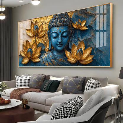 Lord Buddha Surrounded With Lotus Flowers Premium Acrylic Horizontal Wall Art