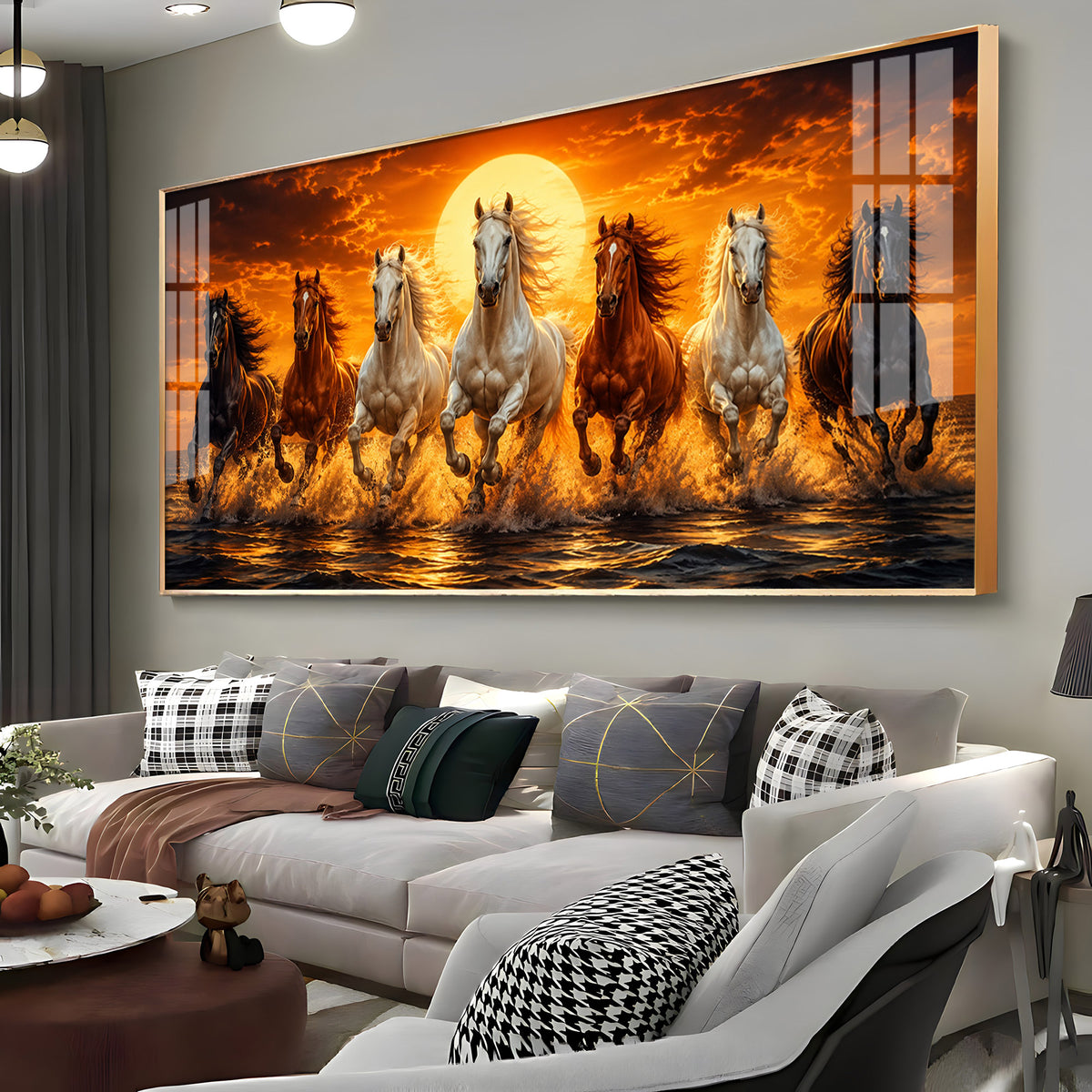 Seven Horses Sunburst Premium Acrylic Horizontal Wall Art