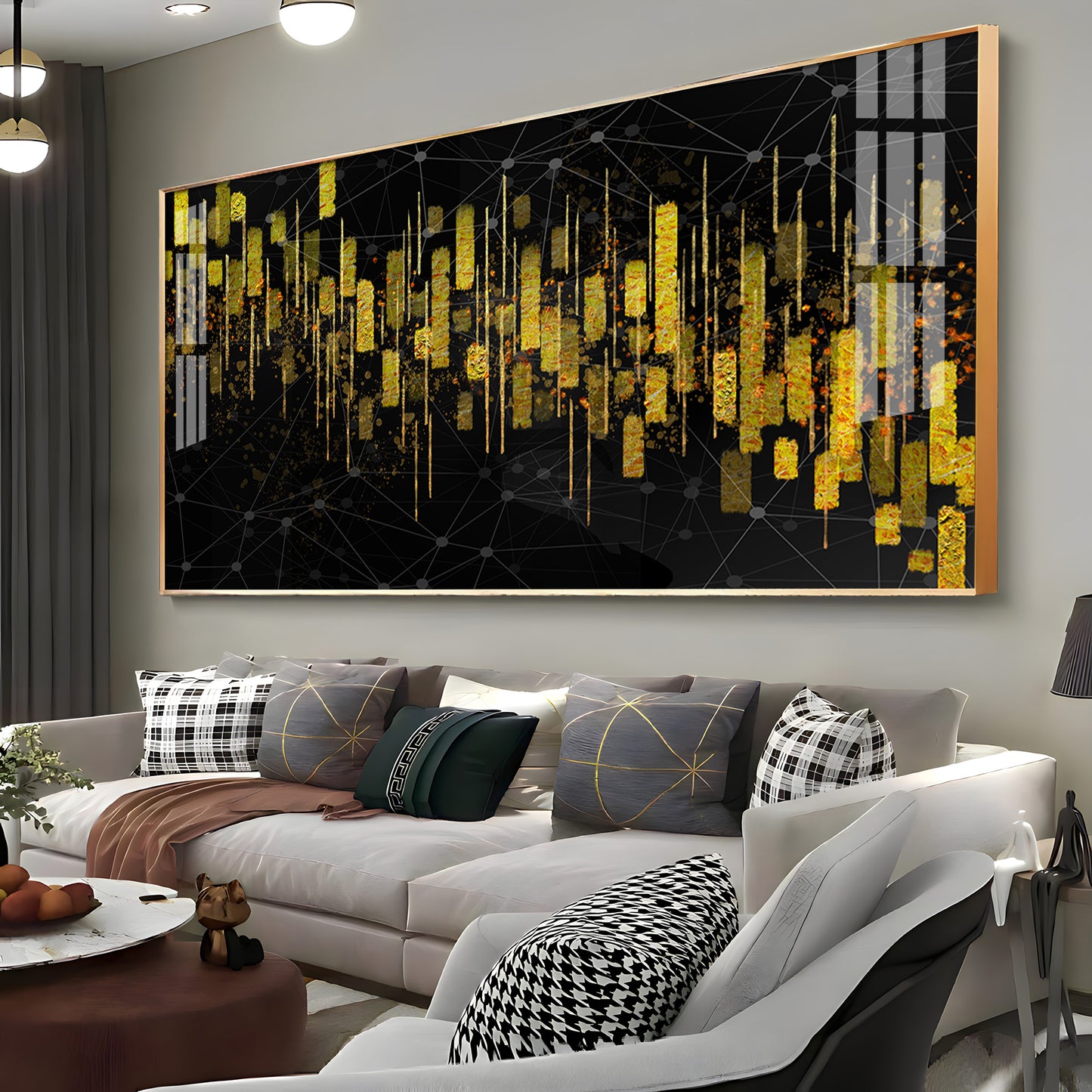 Gold Colored Vertical Lines Premium Acrylic Horizontal Wall Art