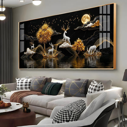 Moonlit Golden Deer Night Theam Premium Acrylic Horizontal Wall Art