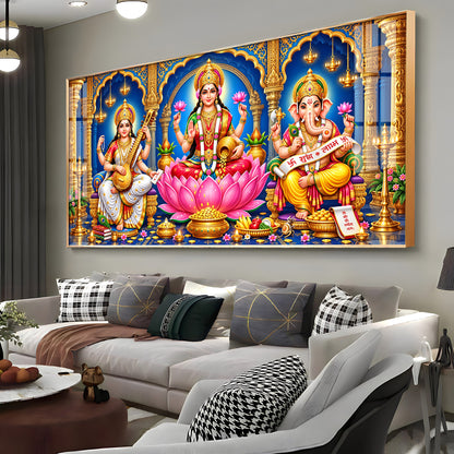 Maa Lakshmi, Saraswati & Ganesha Premium Acrylic Horizontal Wall Art