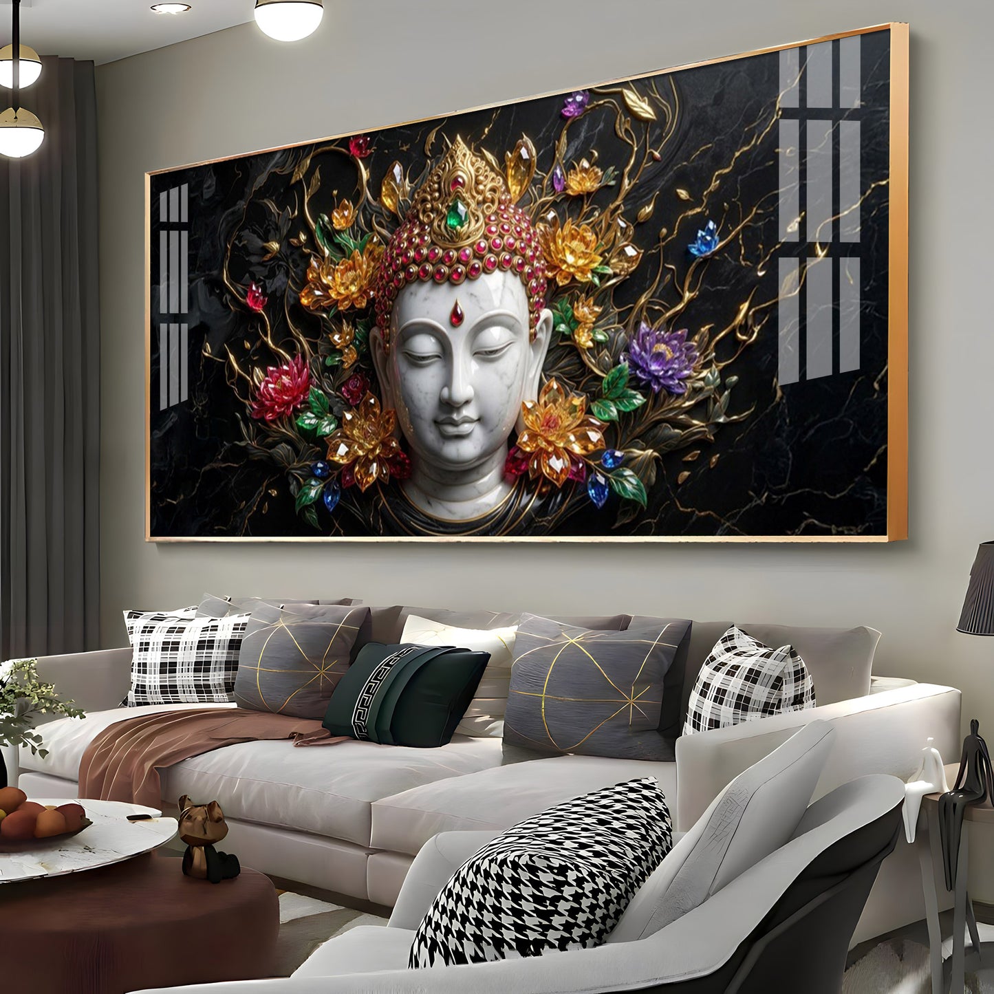 Lotus Serenity Lord Buddha Premium Acrylic Horizontal Wall Art