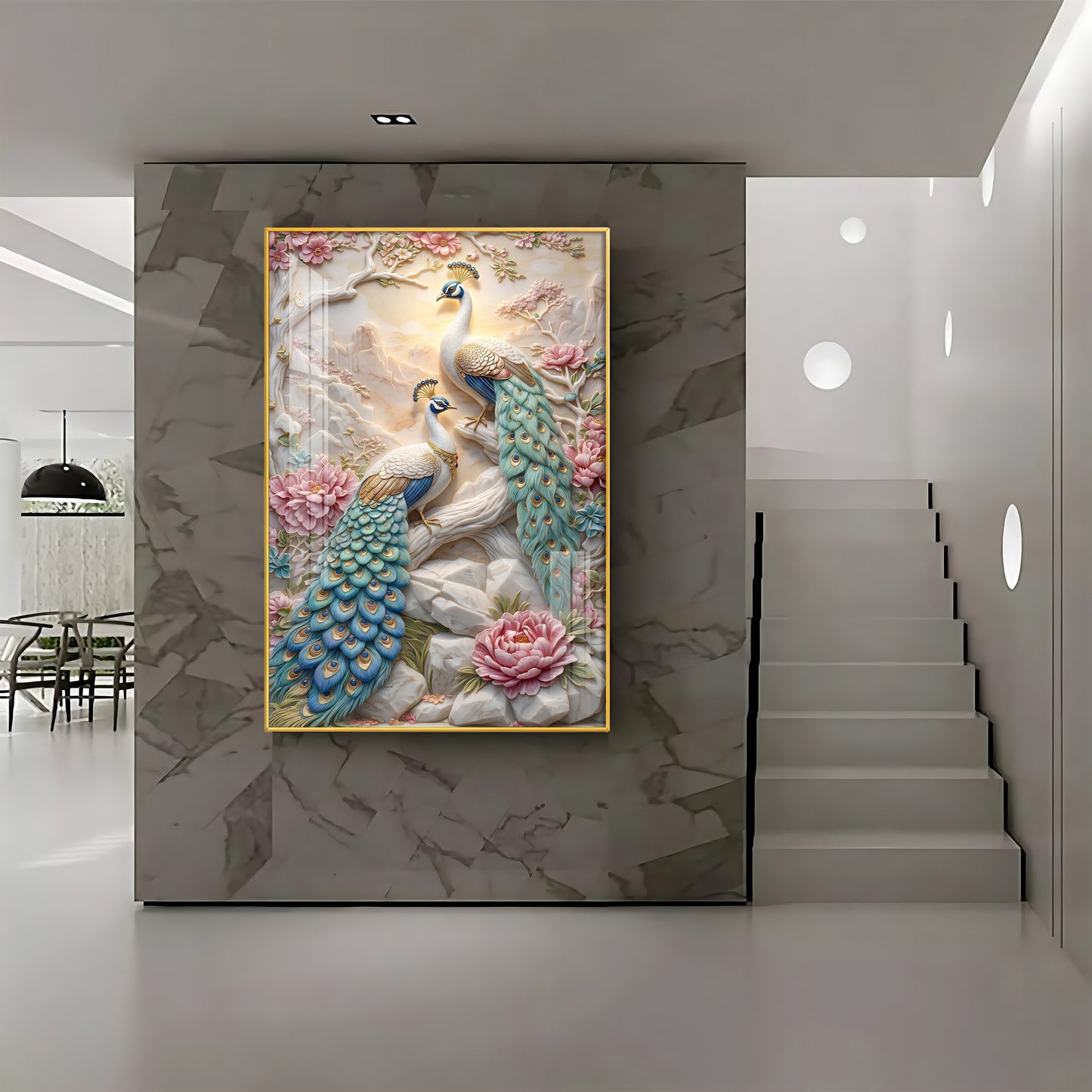 Stylist Peacock and Floral Design Premium Acrylic Vertical Wall Art