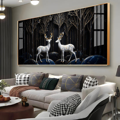 Two White Deer With Golden Antlers Premium Acrylic Horizontal Wall Art