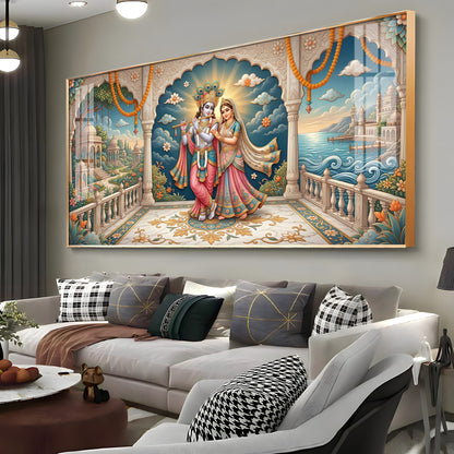 Shri Radha Krishna Holding A Flute Premium Acrylic Horizontal Wall Art