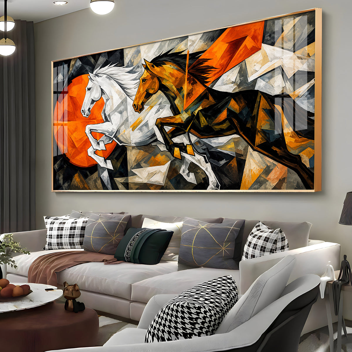 Abstract Running Horses Premium Acrylic Horizontal Wall Art