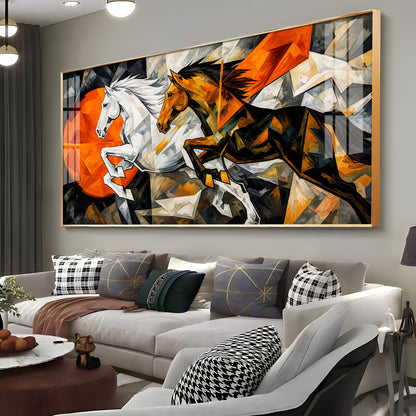 Abstract Running Horses Premium Acrylic Horizontal Wall Art