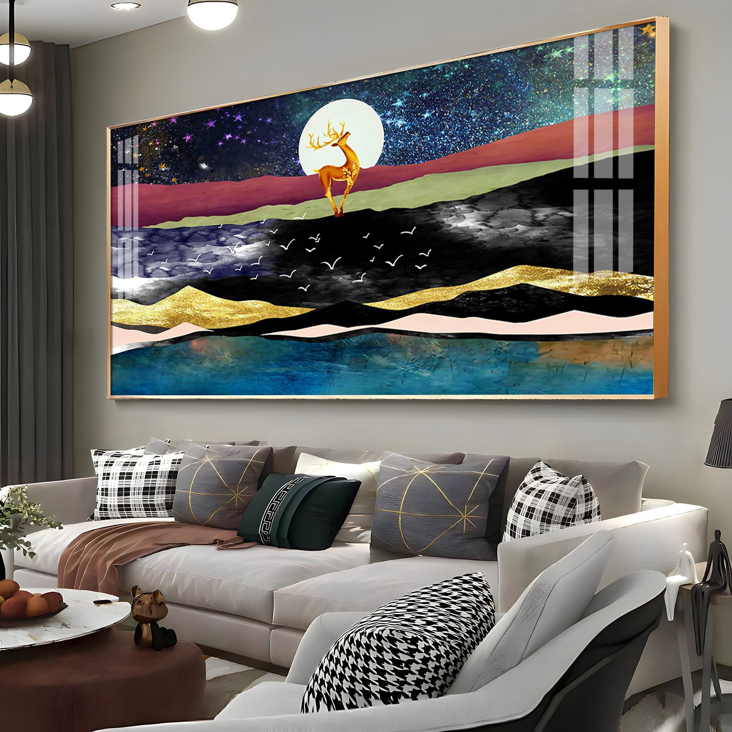 Deer In Glittering Mountainous Premium Acrylic Horizontal Wall Art