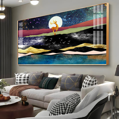 Deer In Glittering Mountainous Premium Acrylic Horizontal Wall Art