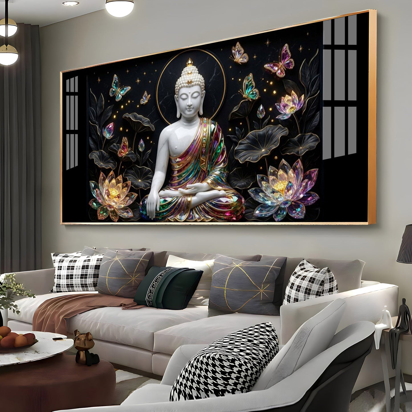 Floral Peace Buddha Premium Acrylic Horizontal Wall Art