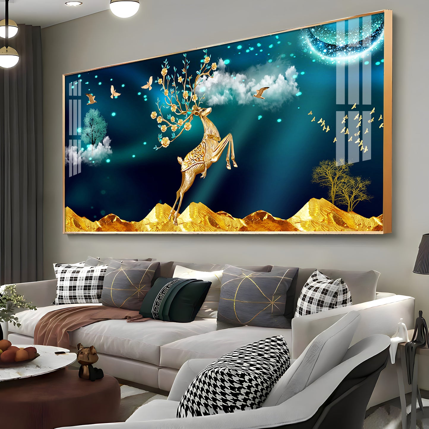Deer In Golden Valley Art Premium Acrylic Horizontal Wall Art