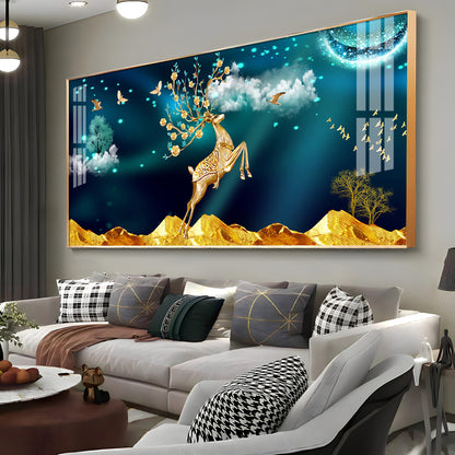 Deer In Golden Valley Art Premium Acrylic Horizontal Wall Art
