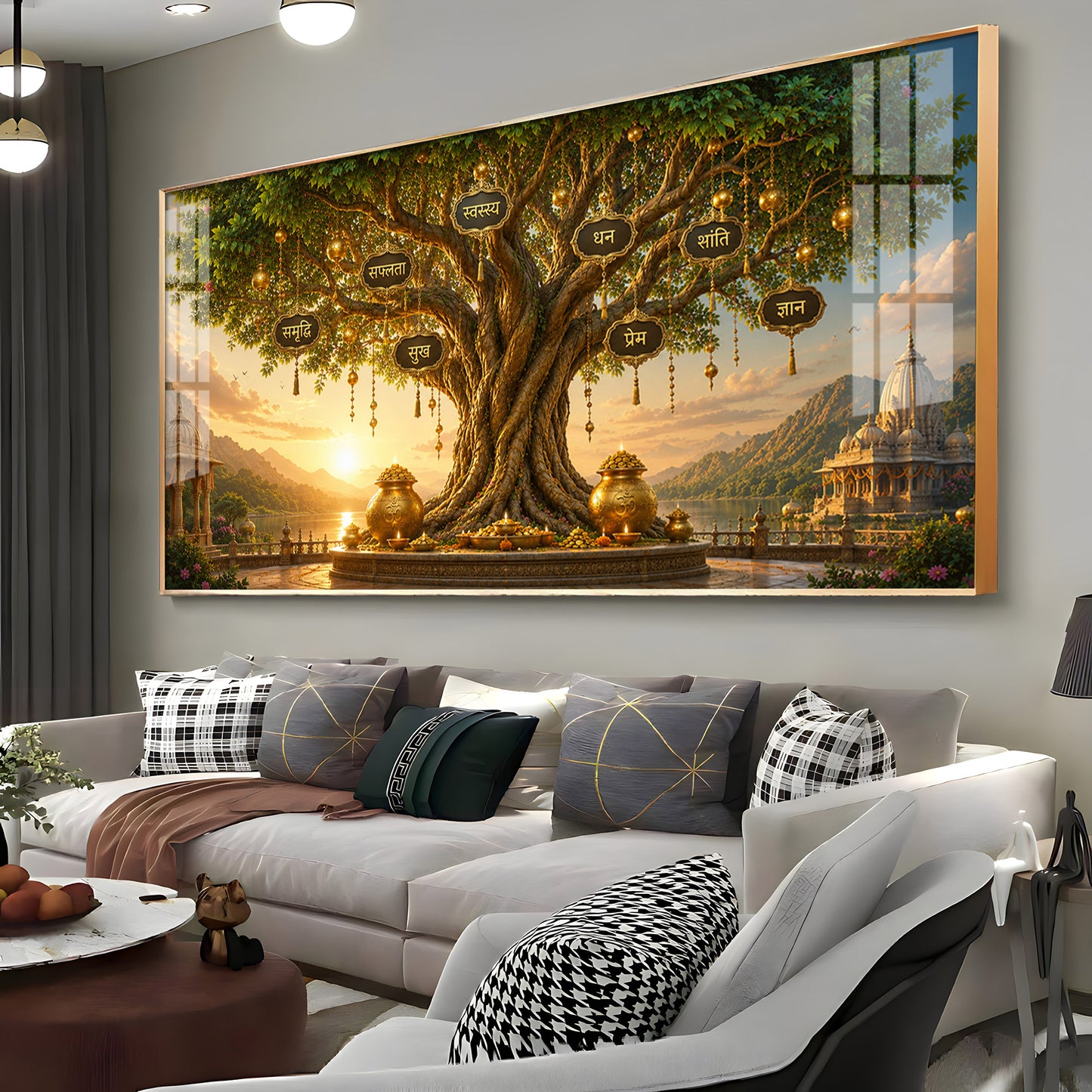 Golden Kalpavriksha Tree Premium Acrylic Horizontal Wall Art