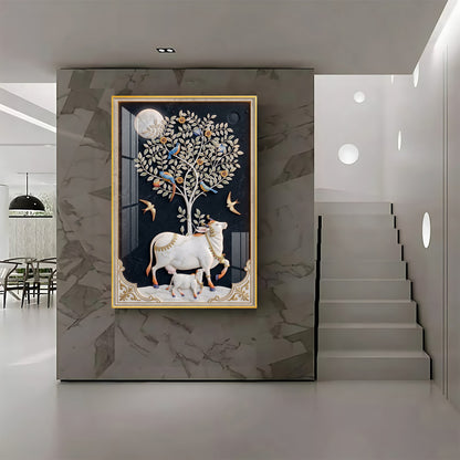 Kamdhenu Cow Premium Acrylic Vertical Wall Art