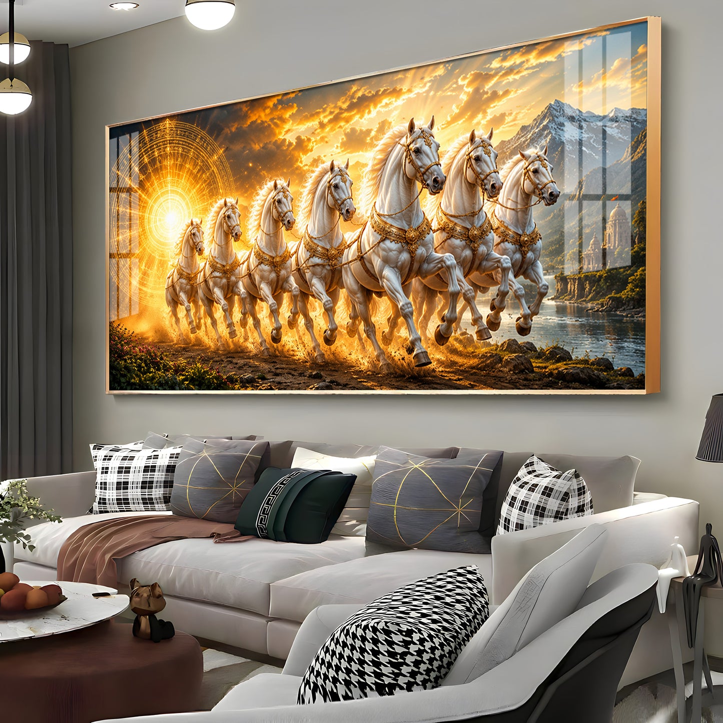 Seven White Horses Premium Acrylic Horizontal Wall Art