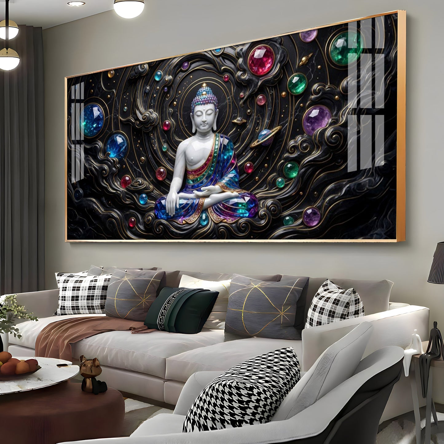 Divine Buddha With Crystal Spheres Premium Acrylic Horizontal Wall Art