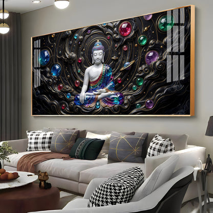 Divine Buddha With Crystal Spheres Premium Acrylic Horizontal Wall Art