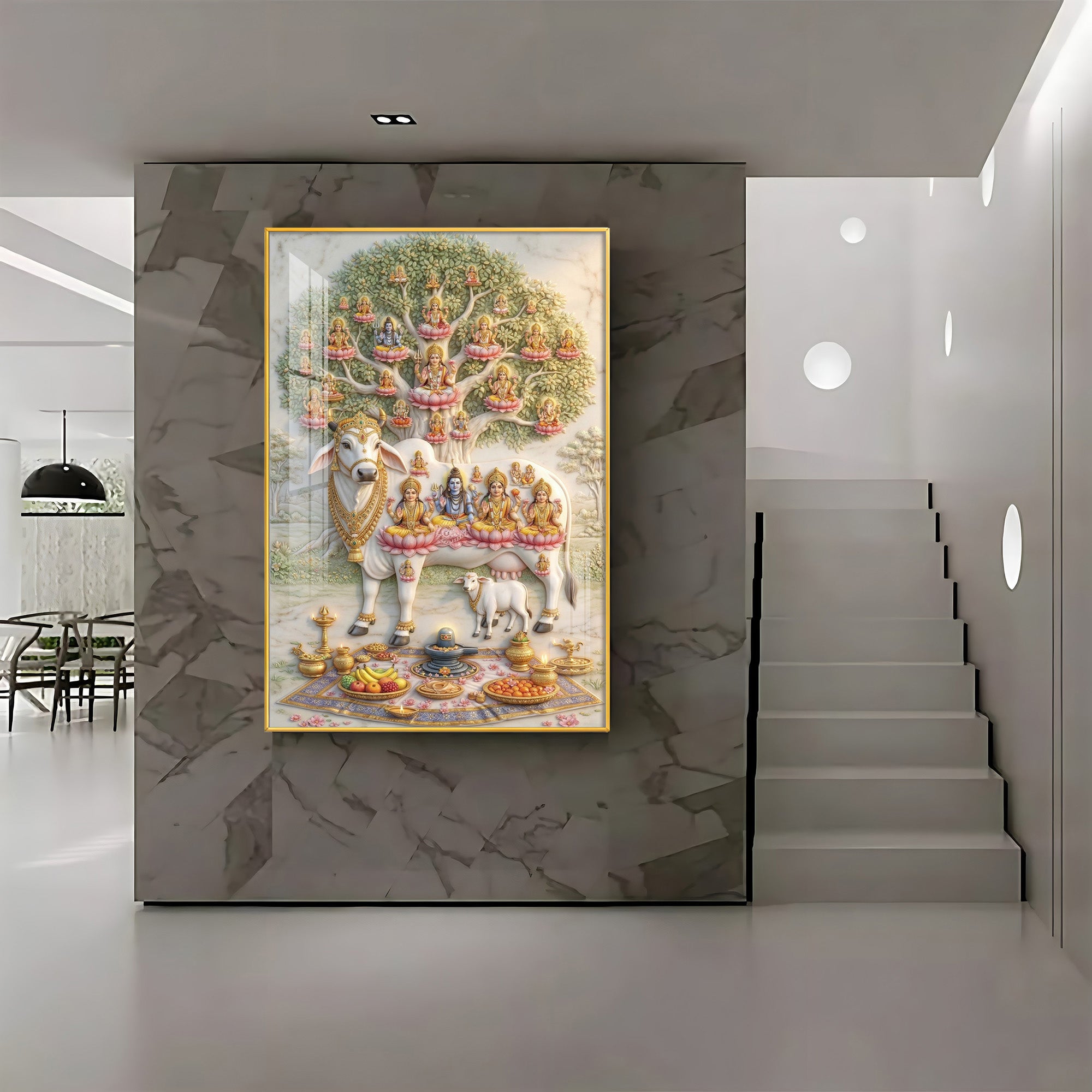 Om Namho Shri Kamdhenu Cow Premium Acrylic Vertical Wall Art