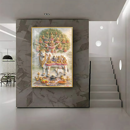Om Namho Shri Kamdhenu Cow Premium Acrylic Vertical Wall Art