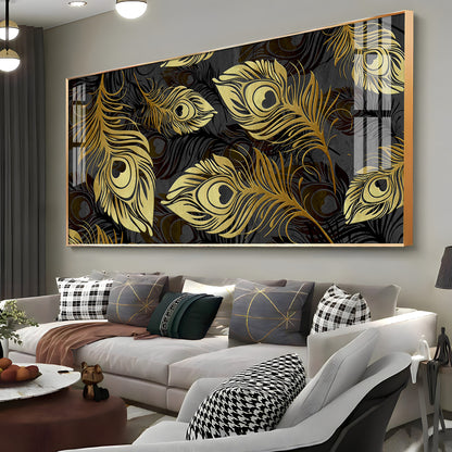 Black & Gold Feather Premium Acrylic Horizontal Wall Art