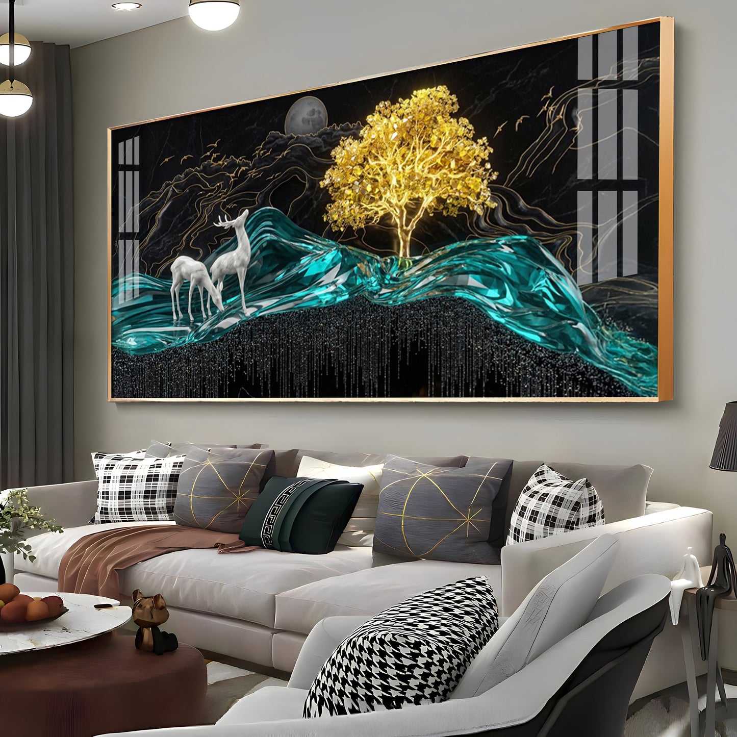 Deer With Golden Tree Harmony Premium Acrylic Horizontal Wall Art