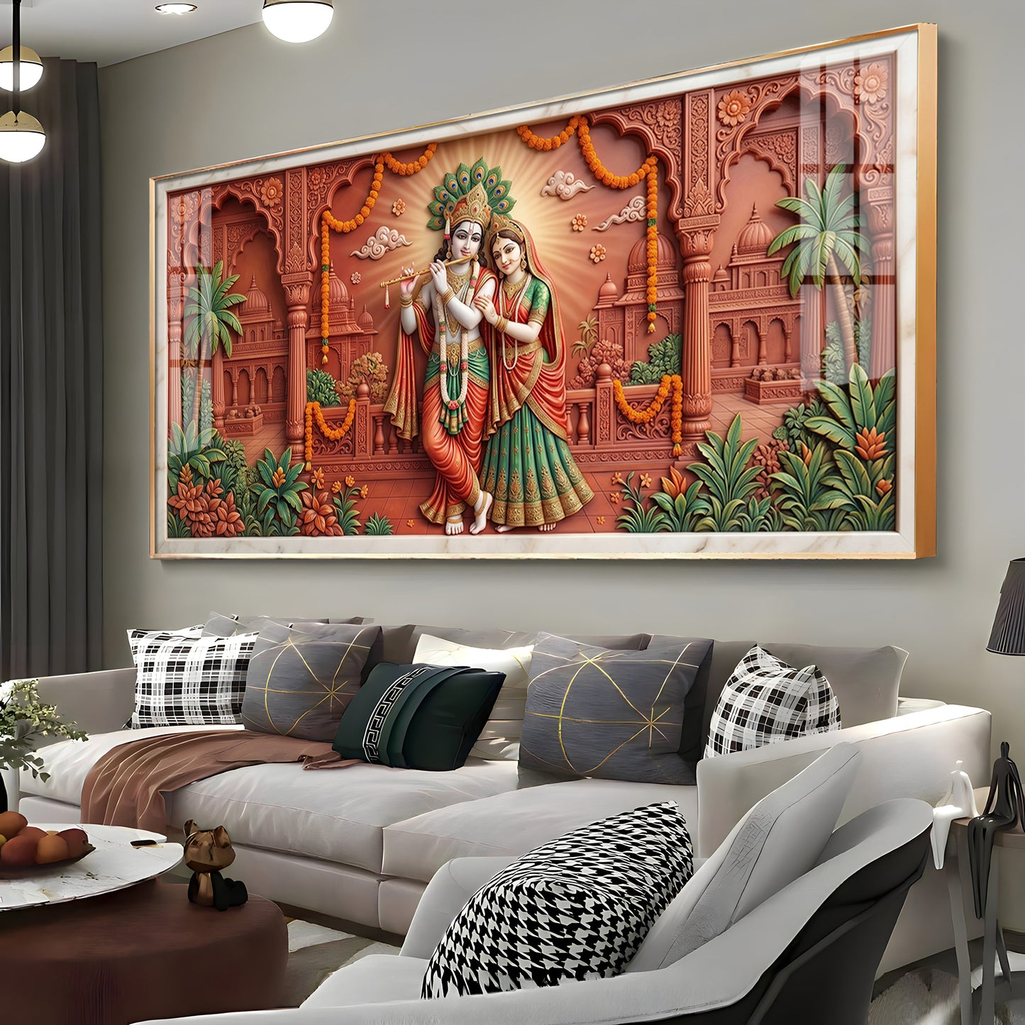 Depicting Divine Love Radha Krishna Premium Acrylic Horizontal Wall Art