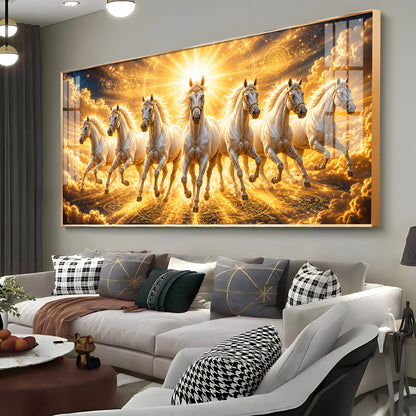 Beautiful Seven White Horses Premium Acrylic Horizontal Wall Art