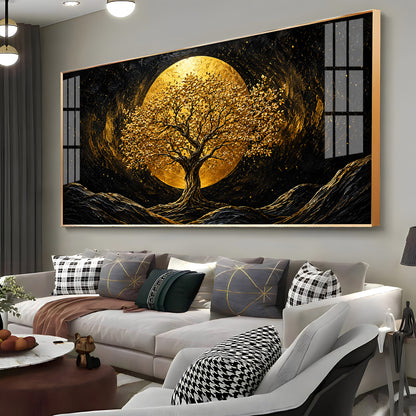 Golden Tree & Full Moon Premium Acrylic Horizontal Wall Art