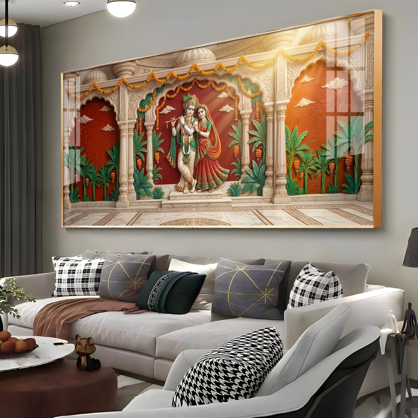 Hindu Deity Krishna With Radha Premium Acrylic Horizontal Wall Art