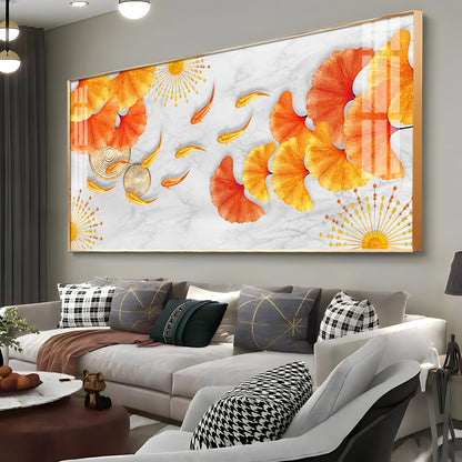 Ginkgo Leaves & Fish Premium Acrylic Horizontal Wall Art