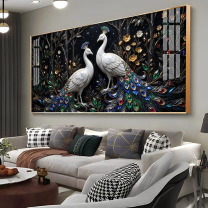 Two White Peacocks With Jewel Tails Premium Acrylic Horizontal Wall Art