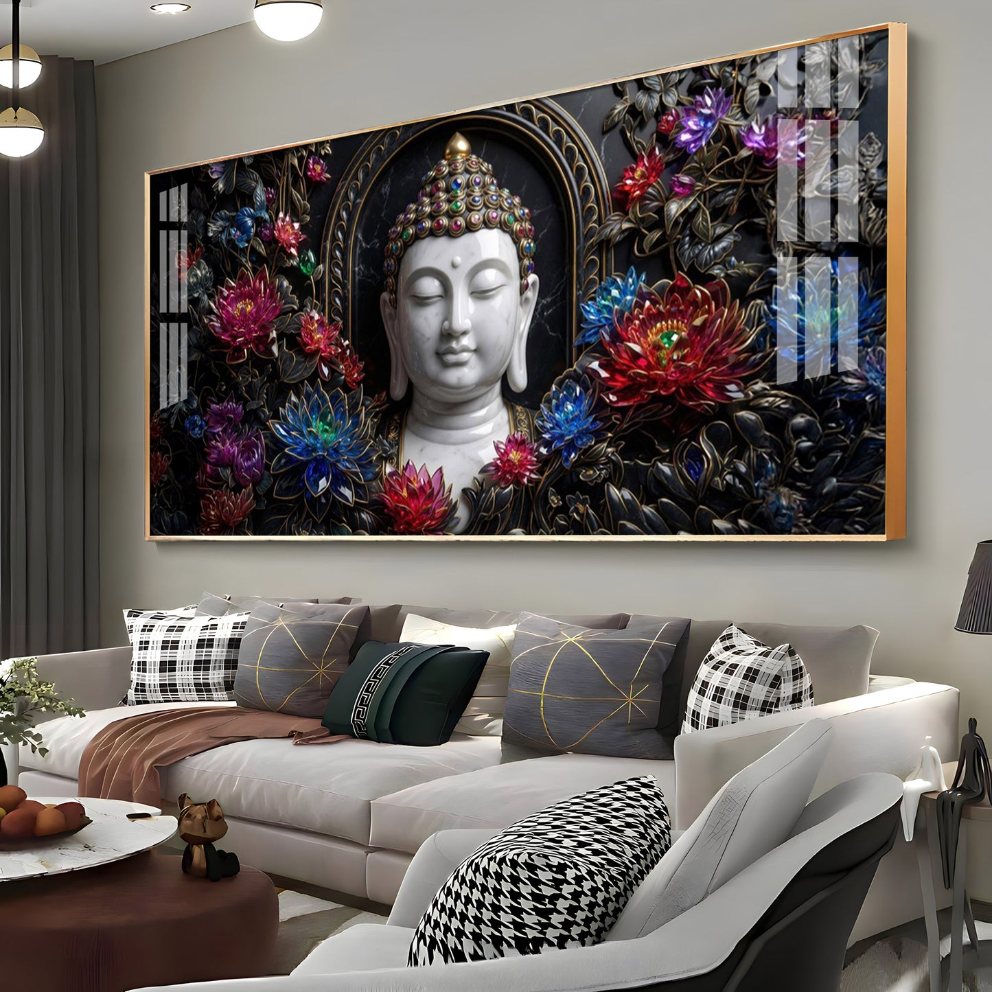 Floral Serenity Idol Buddha Premium Acrylic Horizontal Wall Art
