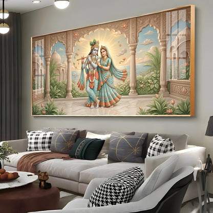 Radha Krishna Together Premium Acrylic Horizontal Wall Art