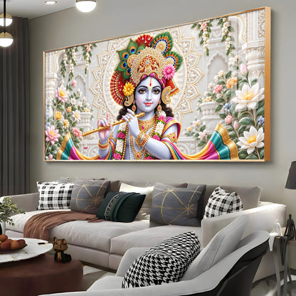 Lord Krishna Flute Playing Premium Acrylic Horizontal Wall Art